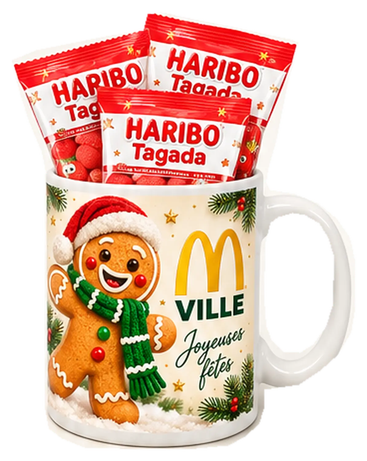 Mug des fêtes au bonhomme pain d’épices, garni de Haribo Tagada.